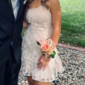 hello molly one shoulder tan dress